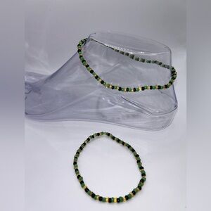 🇯🇲 Green, Black & Gold Seed Bead Anklet – Strength, Growth & Positivity